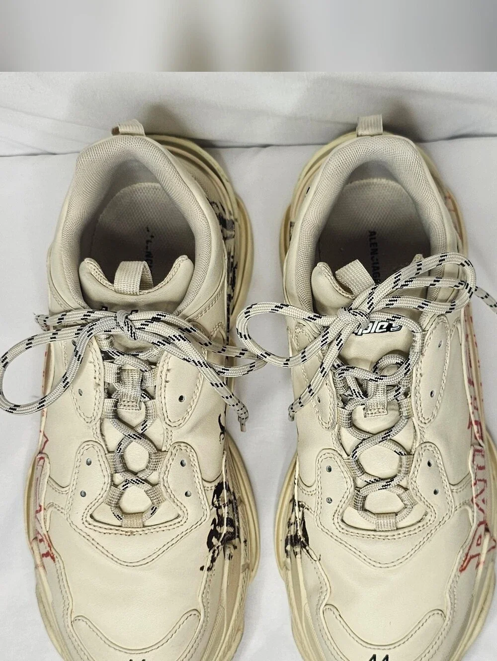 Balenciaga Triple S Graffiti Sneakers Beige Cream Men’s 44 US 11 DIY Logo Art